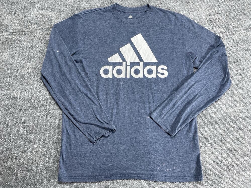 Adidas Mens Shirt Adult Large Blue White Long Sleeves Spell Out Athletic Outdoor